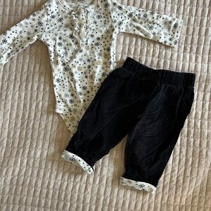 Snowflake Print Onesie and Black Pants Set
